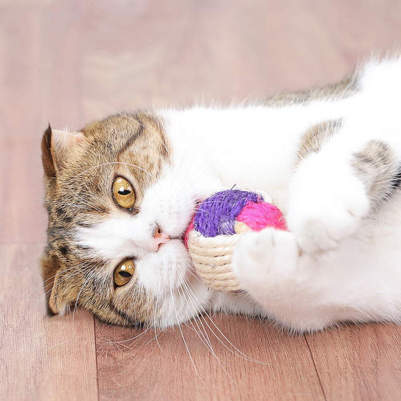 6 Pack Cat Toys Balls, Cat Sisal Balls Toys Pet Supplies for Cats Kitten Dog Interactive Training Playing Chewing A - PawsPlanet Australia