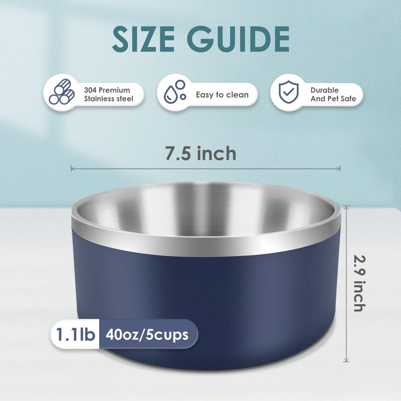 IKITCHEN Dog Bowls Double Walled for Food and Water, 1.2L Stainless Steel Durable Non-Slip Insulated Heavy Duty Stable with Rubber Base for Medium and Large Dogs (1.2L, Blue) - PawsPlanet Australia