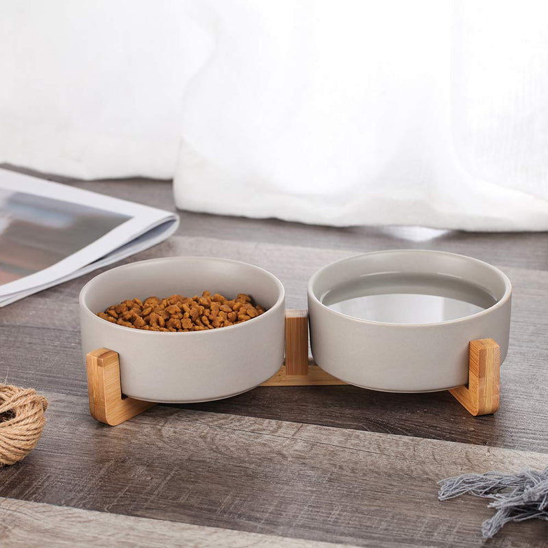 HCHLQLZ Grey Ceramic Cat Dog Bowl Dish with Wood Stand No Spill Pet Food Water Feeder Cats Small Dogs Set of 2 Grey ×2 - PawsPlanet Australia