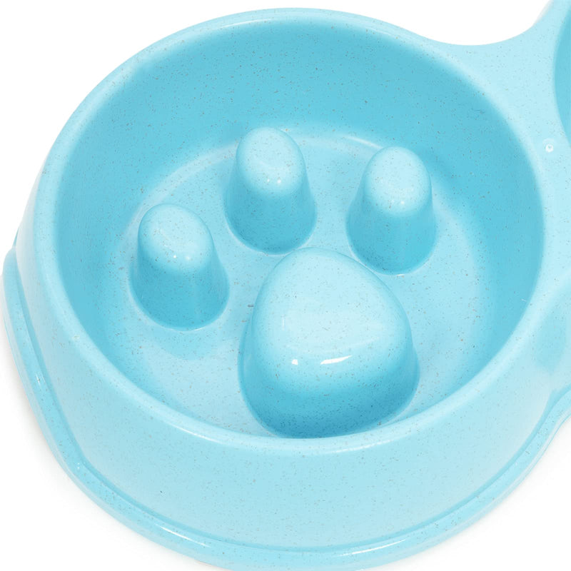 Fur & Bone Double Slow Feeder Dog Bowl for Cat Dog and Puppy - Interactive Feeder Slow Down Feed Pets Twin Feeding Bowl with Stainless Steel Detachable Dish and Non-Slip Bottom (Blue) Blue - PawsPlanet Australia