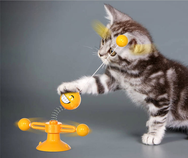 YINOR Rotating Windmill Interactive Cat Toy,with Cat Toys Wand & Suction Cup,Interactive Feather Cat Toys for Kitten,Playing Indoor & Outdoor. Orange - PawsPlanet Australia