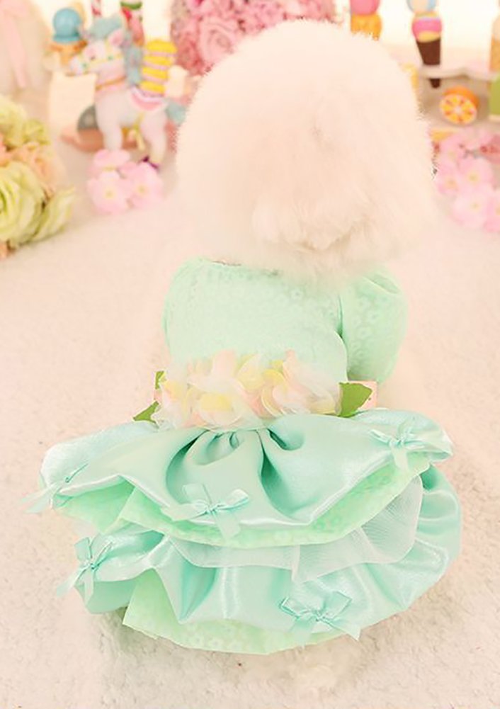 MaruPet Elegant Princess Lace Hollow Dress Silky Tutu Queen Style with Bowknot for Small, Extra Small Dog Teddy, Pug, Chihuahua, Shih Tzu, Yorkshire Terriers X-Small C-Green - PawsPlanet Australia