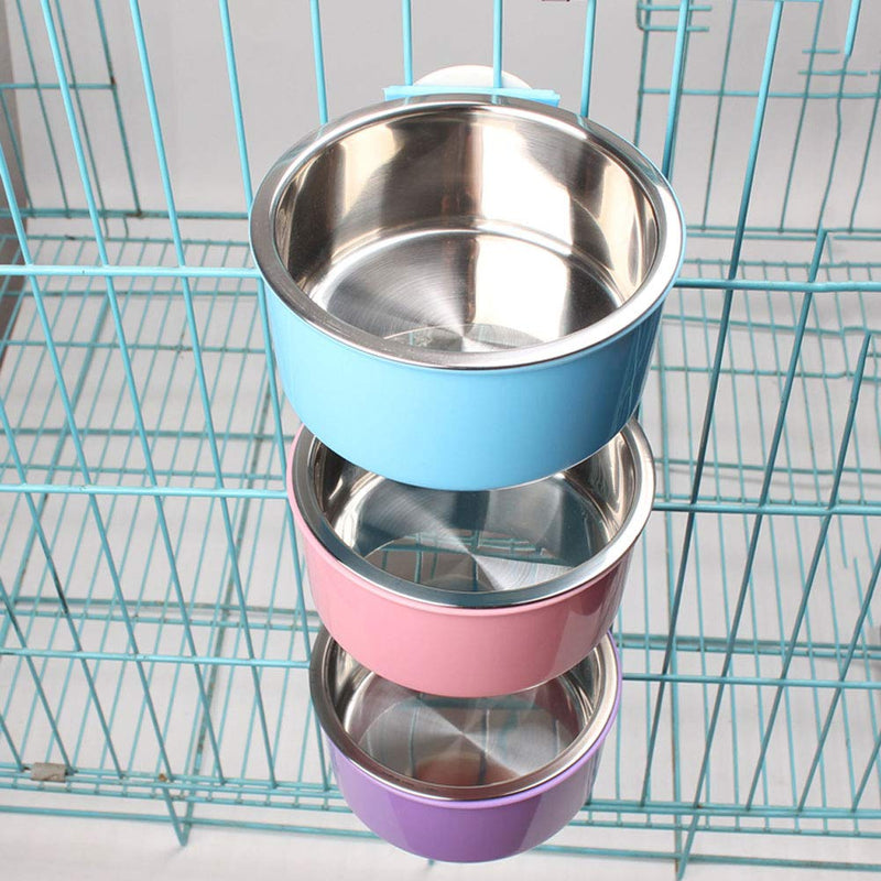 RUBYHOME Dog Bowl Feeder Pet Puppy Food Water Bowl, 2-in-1 Plastic Bowl & Stainless Steel Bowl, Removable Hanging Cat Rabbit Bird Food Basin Dish Perfect for Crates & Cages Small Blue - PawsPlanet Australia