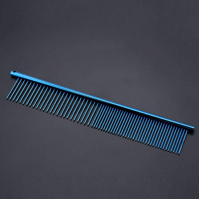 Oumefar Pet Hair Row Comb Stainless Steel Cat Hair Trimmer Comb Dog Grooming Deshedding Tool with Different Spaced Rounded Teeth(Blue) Blue - PawsPlanet Australia