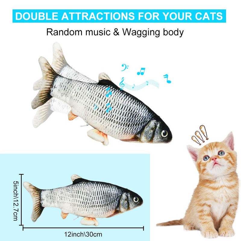 Zubita Toys for Cats, Realistic Catnip Fish Toy Cat Chew Toys Plush Electric Wagging Cat Toy Interactive Washable Toys for Indoor Cats Biting/Chewing/Teeth Cleaning/Kicking (Grass carp + Crucian) - PawsPlanet Australia