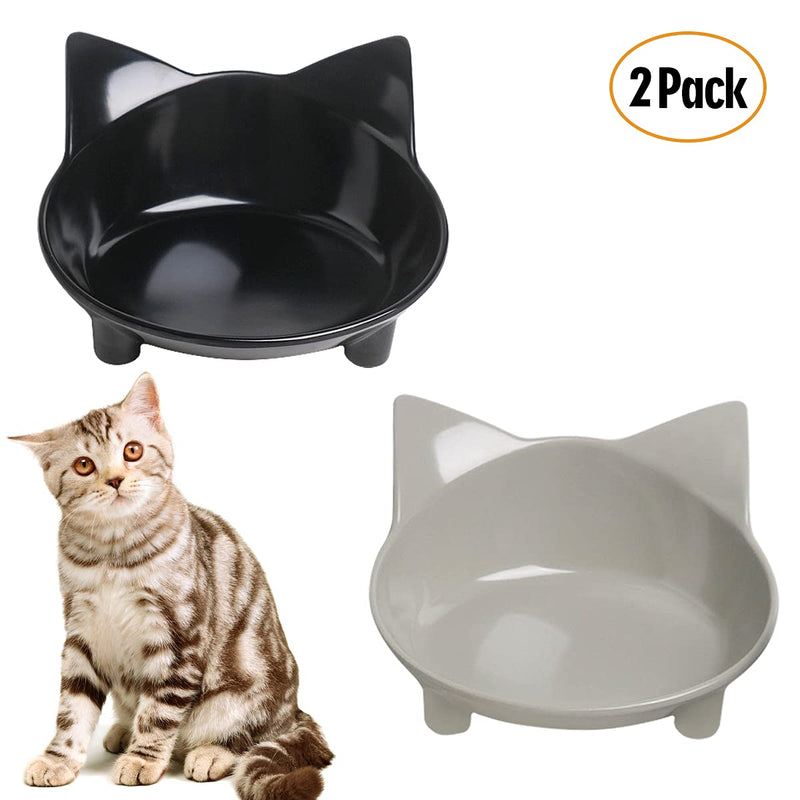 Cat Bowl Non Slip Cat Food Bowls,Pet Bowl Shallow Cat Water Bowl to Stress Relief of Whisker Fatigue,Dog Bowl Cat Feeding Wide Bowls for Puppy Cats Small Animals(Safe Food-Grade Material) (Black+Grey) Black+Grey - PawsPlanet Australia