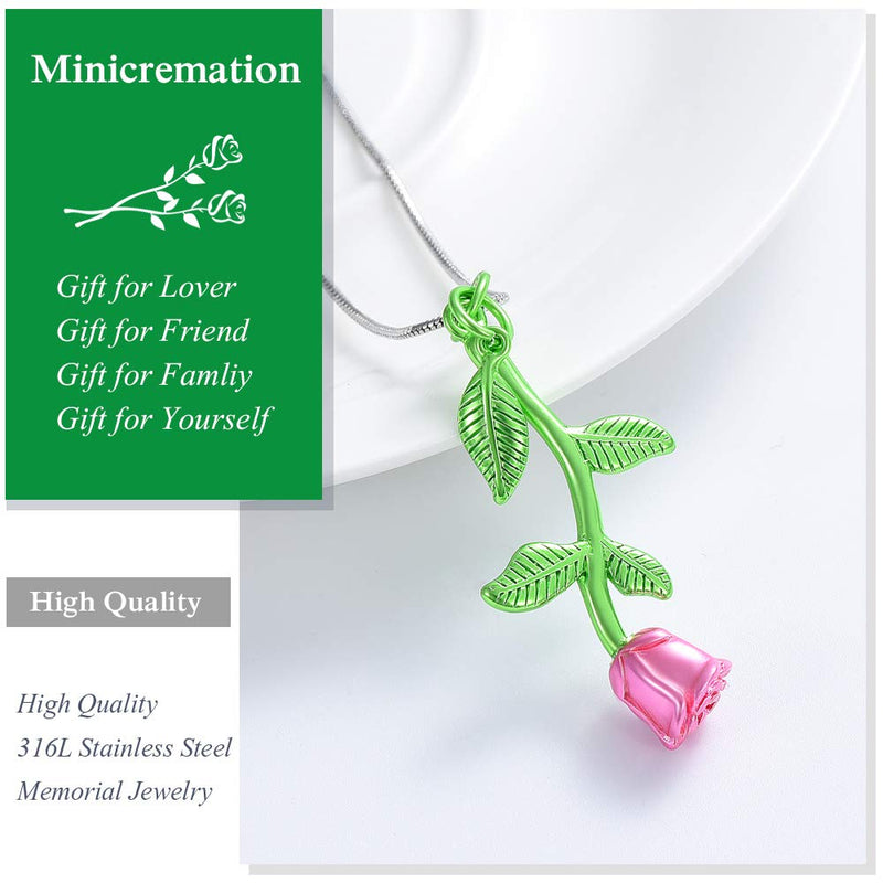 Rose Flower Cremation Jewelry Urn Necklaces for Ashes, Cremation Ash Jewelry Memorial Pendants for Human Pets Ashes Green-Pink - PawsPlanet Australia