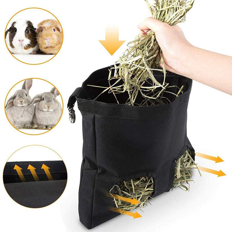 Rabbit Hay Feeder Bag, Guinea Pig Hay Feeder Guinea Pig Hay Feeder Storage Pet Essential Feeder Storage Bag for Guinea Pigs Chinchillas Rabbits Hamsters Small Animal 25*28cm (Black, 2 Openings) - PawsPlanet Australia