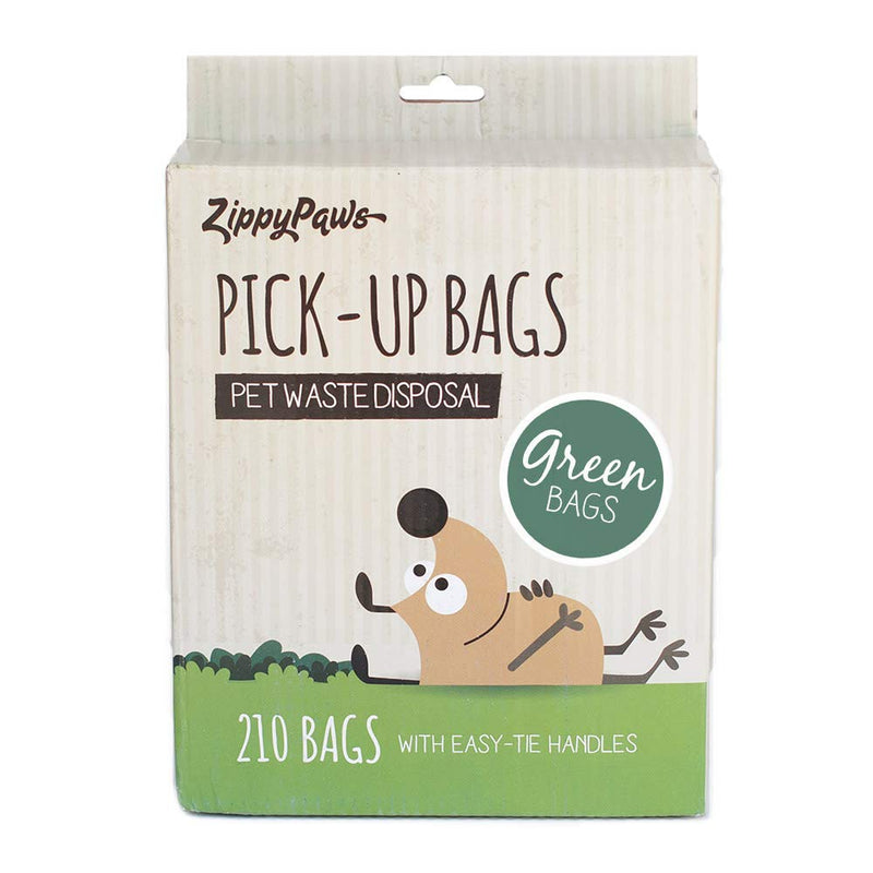 [Australia] - ZippyPaws - Dog Poop Pick-Up Bags, Large Strong Waste Bags with Easy-Tie Handles, Measures 14.5 Inch by 5.5 Inch - 210 Count Green 