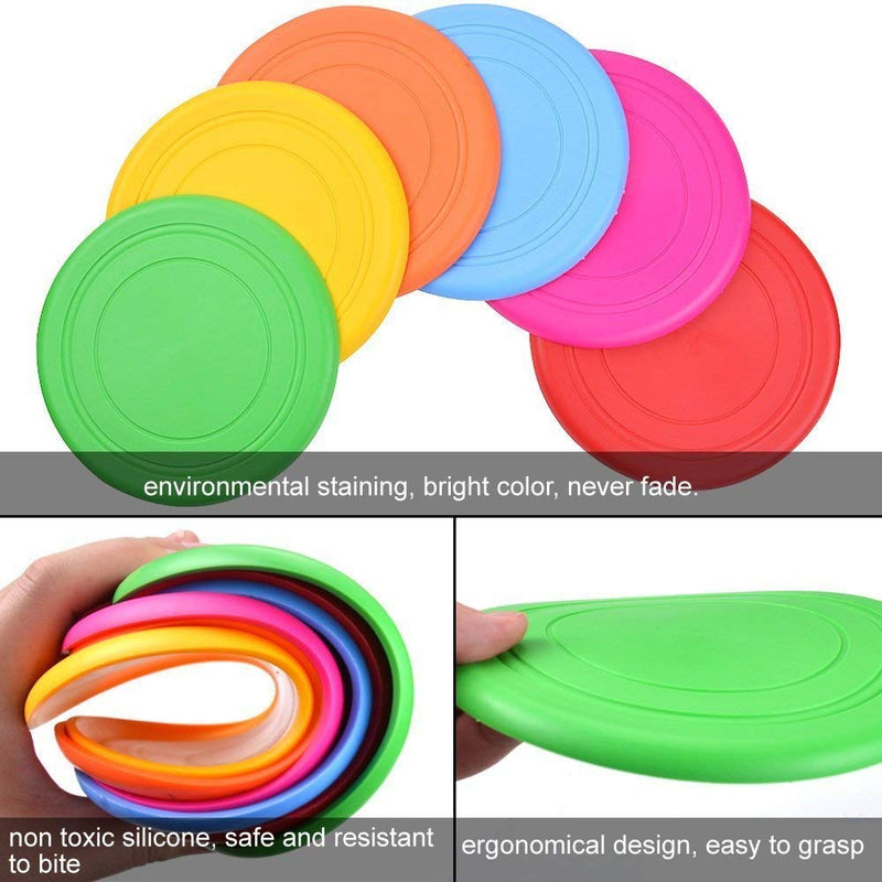 [Australia] - TEESUN Dog Frisbee Training Toys Flying Discs Flyer Silicone for Big Small Dogs Soft Tooth Resistant Rubber 6 Pack (Red Blue Green Yellow Orange) 