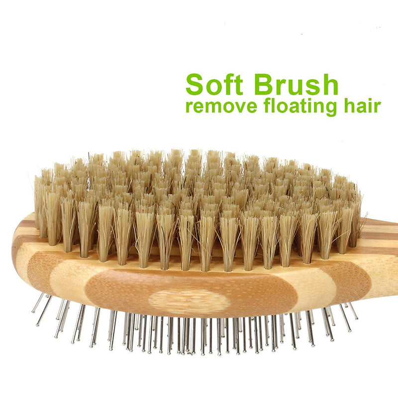 Self Cleaning Brush for Dogs Cats-Pet Slicker Brush Dogs Long Hair-Cleaning Large Dog Brush for Shedding Pet Tangled Hair,Pet Hair Removes Loose Undercoat (Wooden Handle Double Side) Wooden Handle Double Side - PawsPlanet Australia