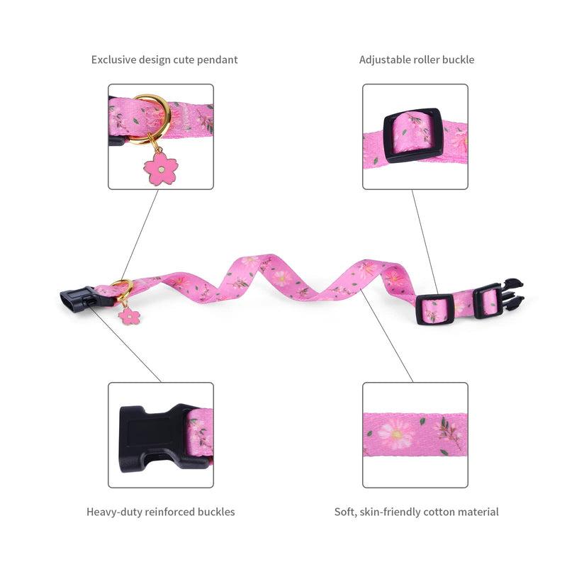 Cotton Handmade Dog Collar for Small Medium Large Dogs,Pink Flowers with Pendant Cute Dog Collars,Ideal for Girl Dogs Boy Dogs (Small) Pink S - PawsPlanet Australia