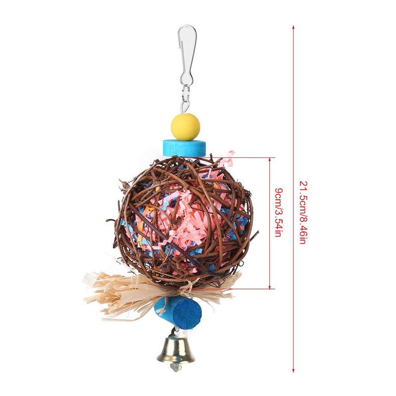 Fdit Bird Chew Toy Natural Rattan Ball Bird Shredders Toys Parrot Foraging Hanging Bell Toy with Paper Strips for Budgie Parakeet Cockatiel Conure - PawsPlanet Australia