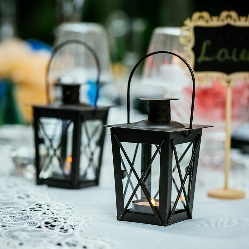 2 Pcs Tealight Lanterns Hanging Candle Holder, Metal Mini Decorative Led Tea Light Candleholder Decoration for Birthday Parties Wedding Centerpiece Relaxing Spa Setting (Black, 2 Pcs) Black - PawsPlanet Australia