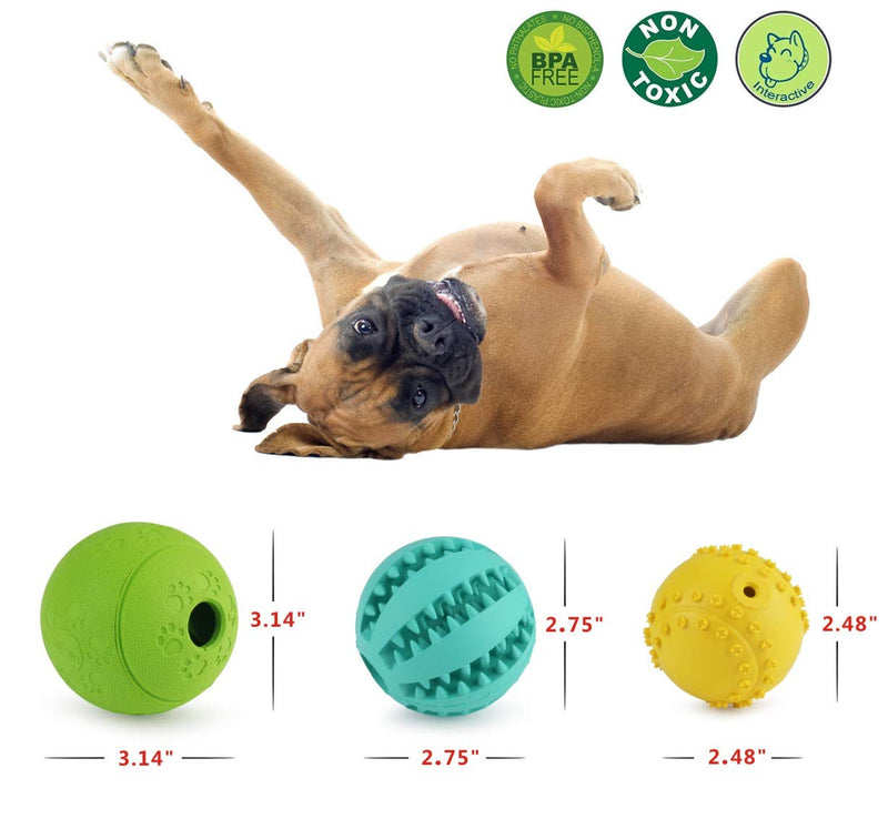 Idepet Dog Treat Ball Set of 3,Nontoxic Nature Rubber Fetch Food Squeaky Feeder Pet Toys for Small Medium Large Dogs Teeth Cleaning Chewing Training IQ Training - PawsPlanet Australia