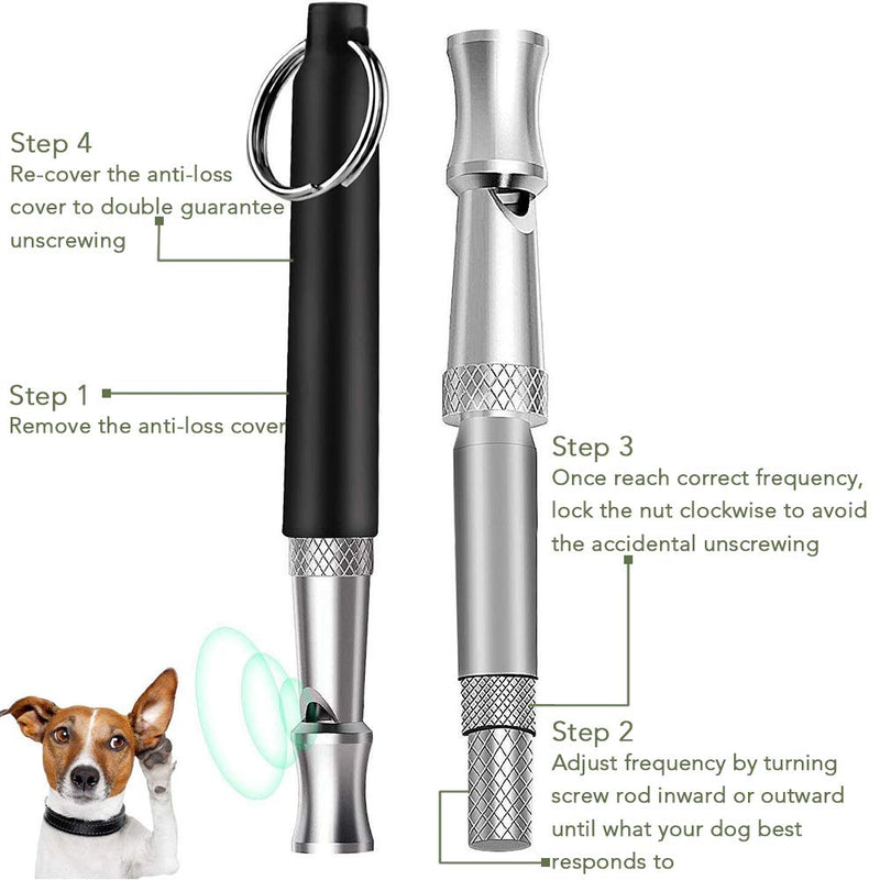 Dog Whistle with Free Lanyard, Adjustable Frequencies Ultrasonic Stainless Steel Dog Training Tool to Stop Barking, Action Control Tool for Dog Black - PawsPlanet Australia