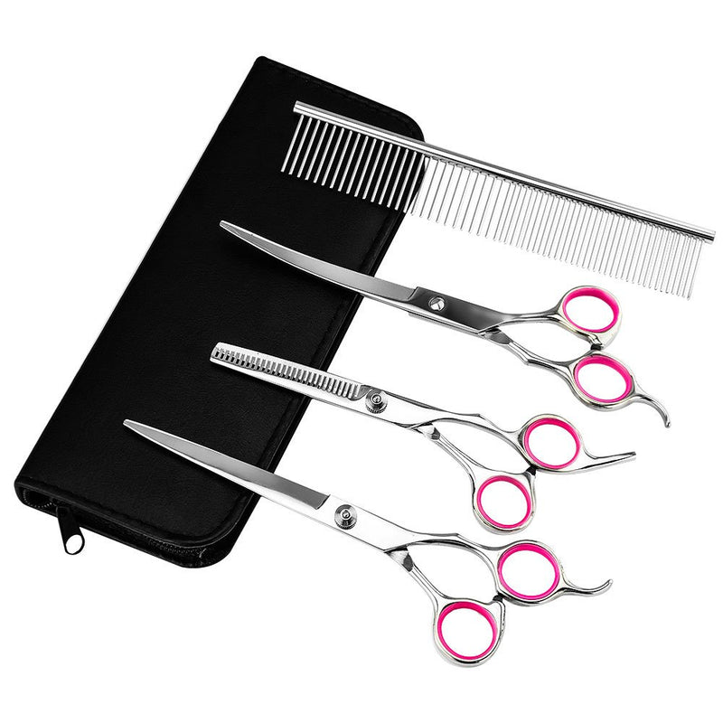 [Australia] - Number-One Pro Premium Pet Grooming Scissors Set, 4 Pieces Stainless Steel Pet Trimmer Kit, Used for Dog or Cat - With 7.5-inch Cutting Scissors, Thinning Shear, Curved Scissors, Grooming Comb 