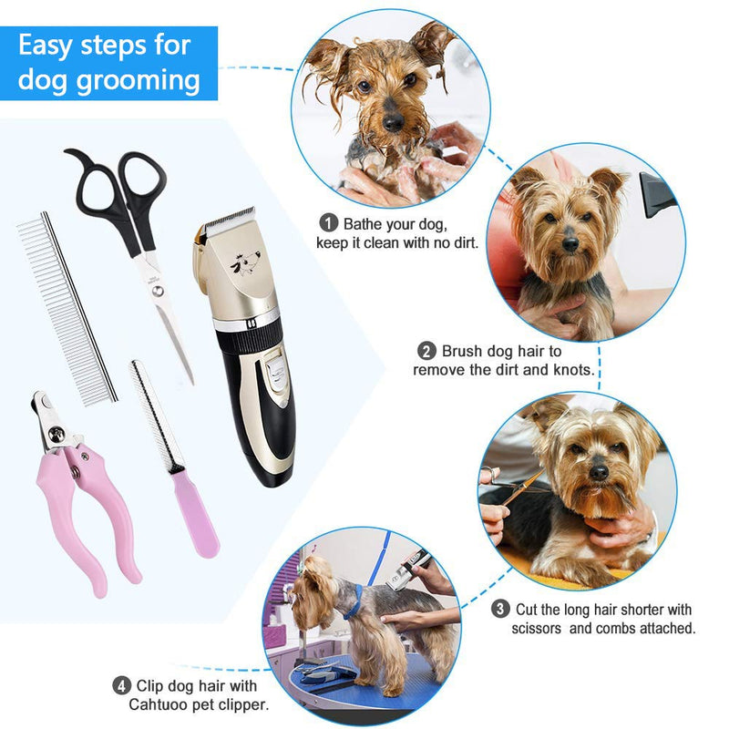 SaponinTree Dog Clippers, Cordless Pet Low Noise Dog Hair Clippers Hair Trimmer Rechargeable Pet Groomimg Tool Kit with Cleaning Brush and Combs for Dogs Cats pets - PawsPlanet Australia
