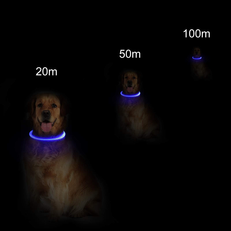 GOTH Perhk Light up LED Dog Collar, Ultra Bright USB Rechargeable LED Dog Collar Lights for Dogs & Cat(Blue) - PawsPlanet Australia