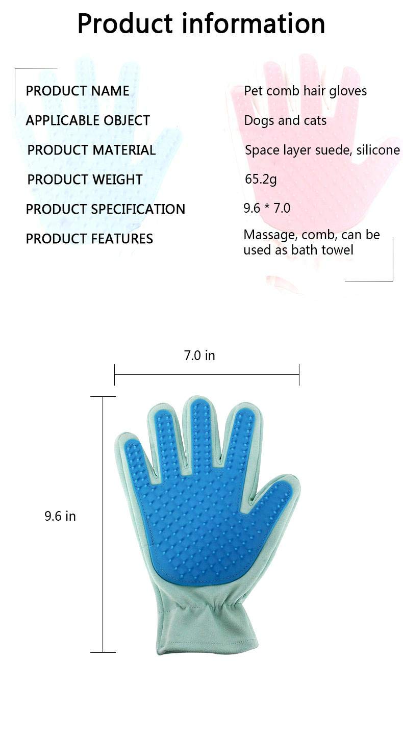 [Australia] - Plieren Floating Hair Brush for Cats and Dogs pet Grooming Gloves, Gentle dusting Brush Gloves (with self-Cleaning Brush), efficient pet Hair Removal Massage Gloves Blue 