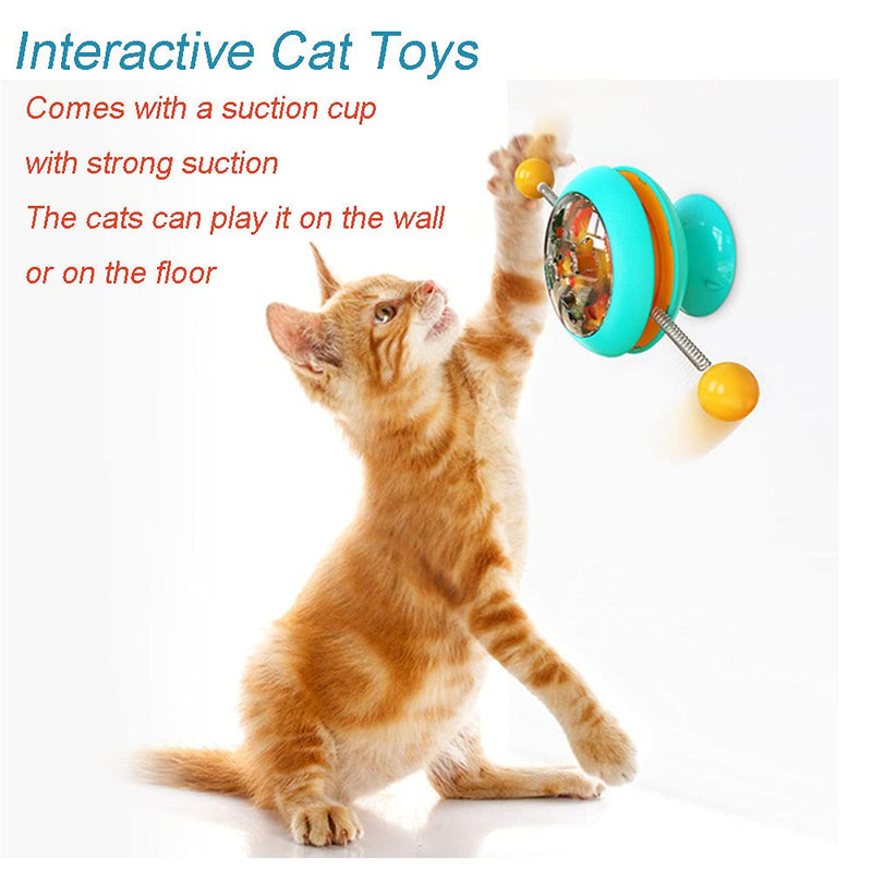 HUNY Interactive Cat Toys Balls, Windmill Catnip Toy with Suction Cup, Turntable Cat Toy for Indoor Funny Kitten Toys Pet Teasing Stick Toy for Cat(Blue) - PawsPlanet Australia