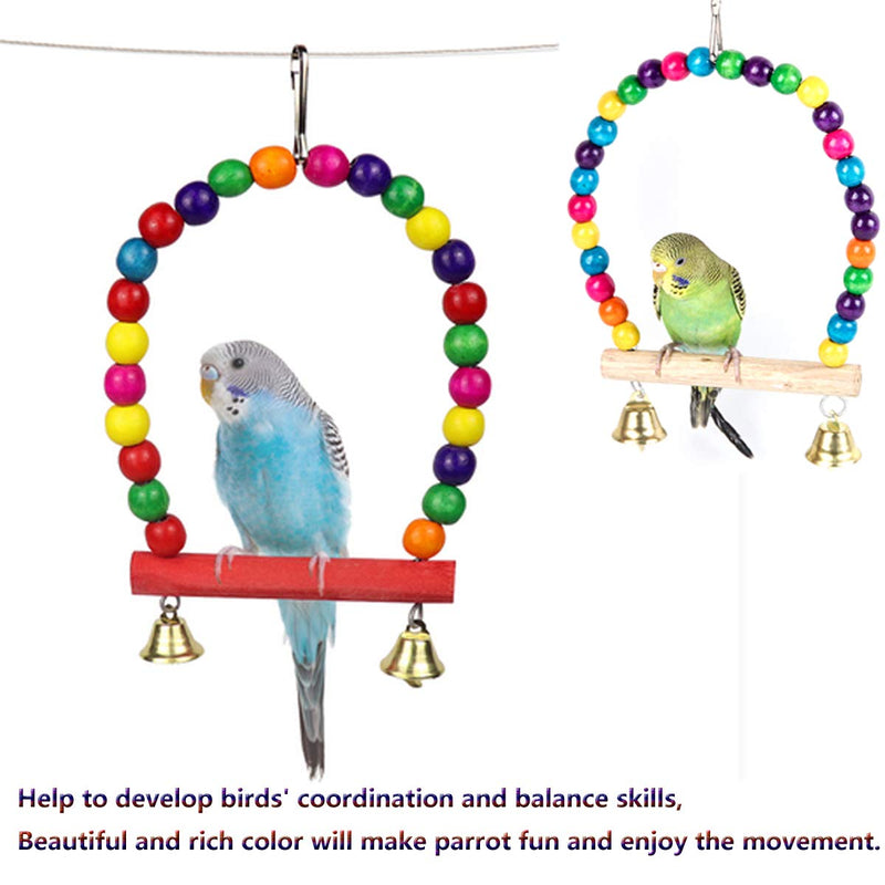 Yueser Bird Rope Toy, 3 Pieces Bird Perch Wooden Ring Parrot Bird Toys with Bell for Small and Medium Parrot Love Birds (2 Styles) - PawsPlanet Australia