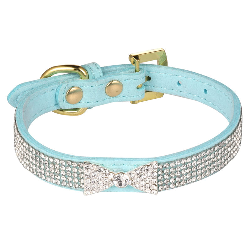 LOVPE Cat Collar,Dog Collar Diamond Crystal Bow-Knot Tie Collar,Golden Rhinestone Buckle and Comfortable Velvet Leather with 5 Rows Bling Rhinestone Collar for Small Dogs Medium Cat (XS, Blue) XS - PawsPlanet Australia