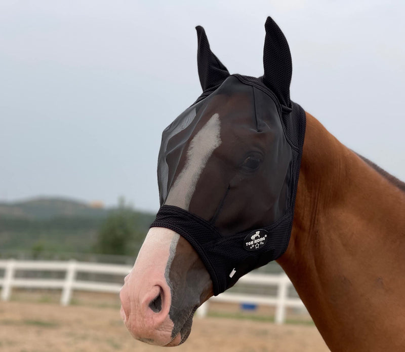 TGW RIDING Horse Mask with All-Round Breathable Mesh Non Heat Transferring,UV Protection for Horse,80% UV Eyes Protection for Horses Black XL - PawsPlanet Australia