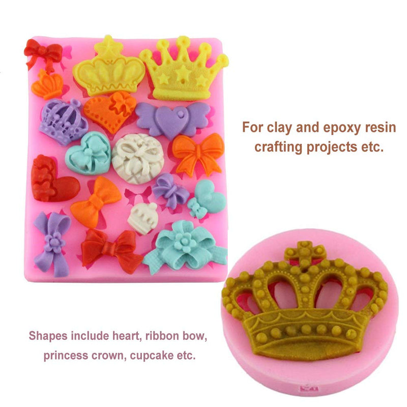 SIMUR 4 Pack Crown Fondant Candy Silicone Molds Bows Crown Heart Mold for Sugarcraft, Cake Decoration, Cupcake Topper, Chocolate, Pastry, Cookie Decor, Jewelry, Clay, Epoxy Resin, Crafting Projects Crown A - PawsPlanet Australia