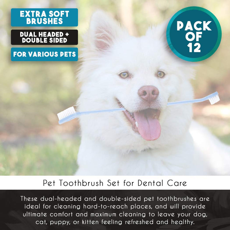 Juvale Pet Toothbrush Set - 12-Pack Soft Dog and Cat Toothbrushes, Double Sided, Mini Dual Headed Dental Hygiene Brushes for Most Pets, Pet Dental Care Health Accessories, 8.75 Inches Long, Blue - PawsPlanet Australia