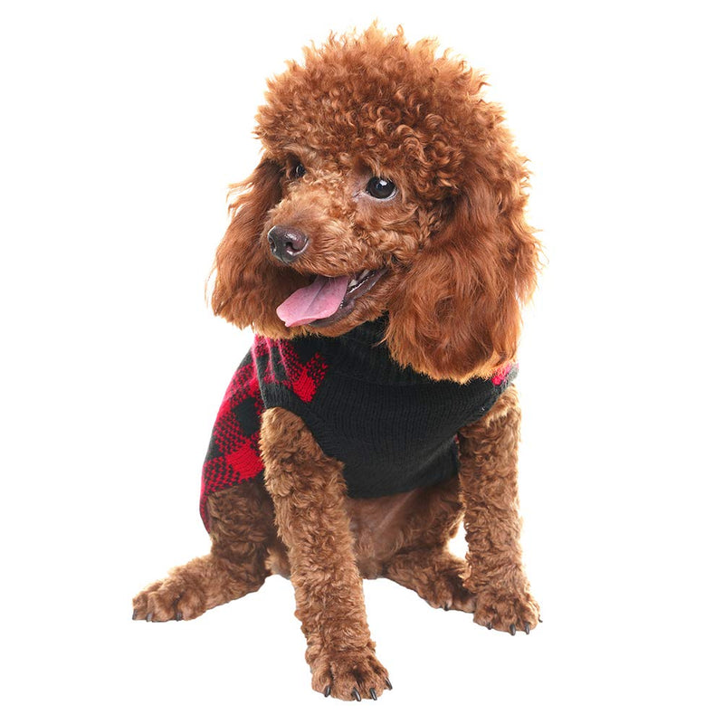 PUPTECK Dog Sweater Plaid Style Pet Cat Winter Knitwear Warm Clothes XS (Pack of 1) Red & Black - PawsPlanet Australia