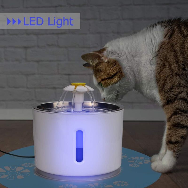 Comsmart Cat Water Fountain, 81oz/2.4L LED Pet Fountain Stainless Steel Automatic Drinking Water Dispenser for Cats, Dogs, Other Pets Blue - PawsPlanet Australia