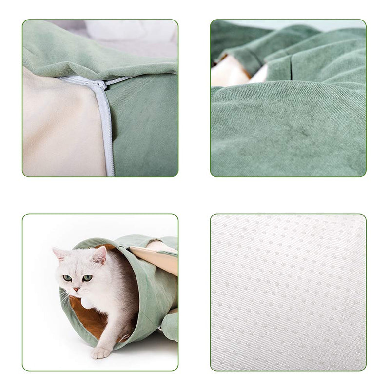 DREAMSOULE 2-in-1 Cat Bed Play Tunnel and Mat for Pets Cats Dogs Rabbits and Pets Kittens for Home Foldable Soft Cat Tunnel Tubes Toys Pet Play Bed Indoor green - PawsPlanet Australia