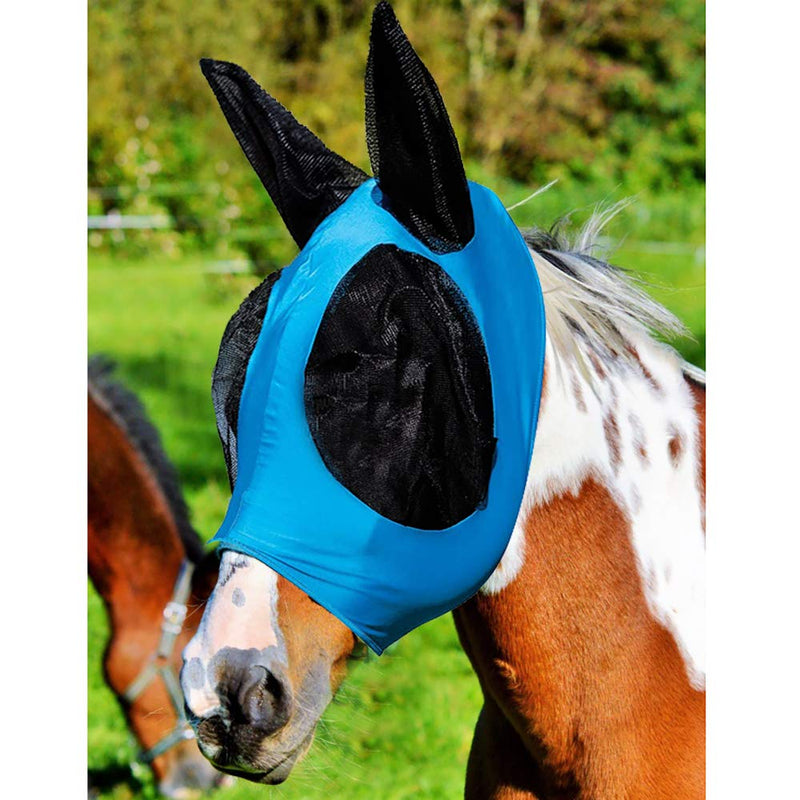 zunbo Fly Mask with Ears UV Protection Soft Lycra Mesh Fly Mask for Horses (Blue) Blue - PawsPlanet Australia