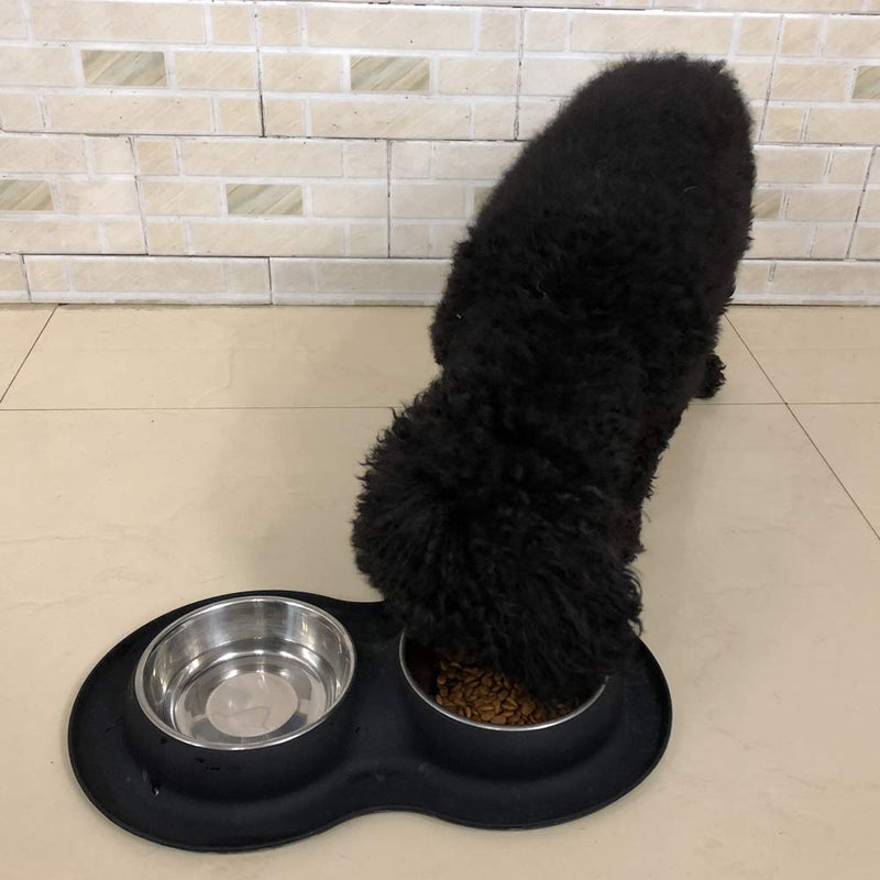 Roysili Double Dog Bowl Pet Feeding Station, Stainless Steel Water and Food Bowls with Non Skid Non Spill Silicone Mat, Premium Quality Dog Bowl Holder for Small Medium Dogs Cats Puppy (Small, Black) - PawsPlanet Australia
