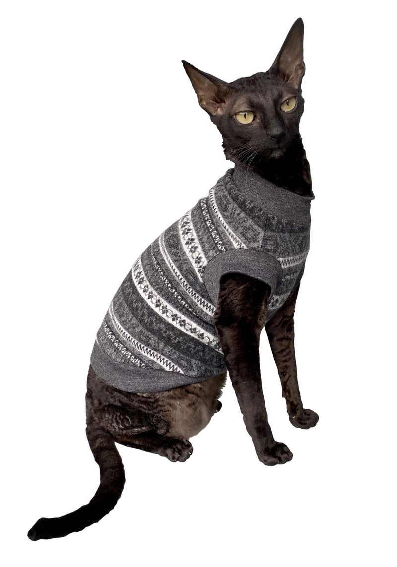 Kotomoda cat's Winter wool sweater Grey patterns Naked Cat Hairless Sphynx Cat Clothes (L) L - PawsPlanet Australia