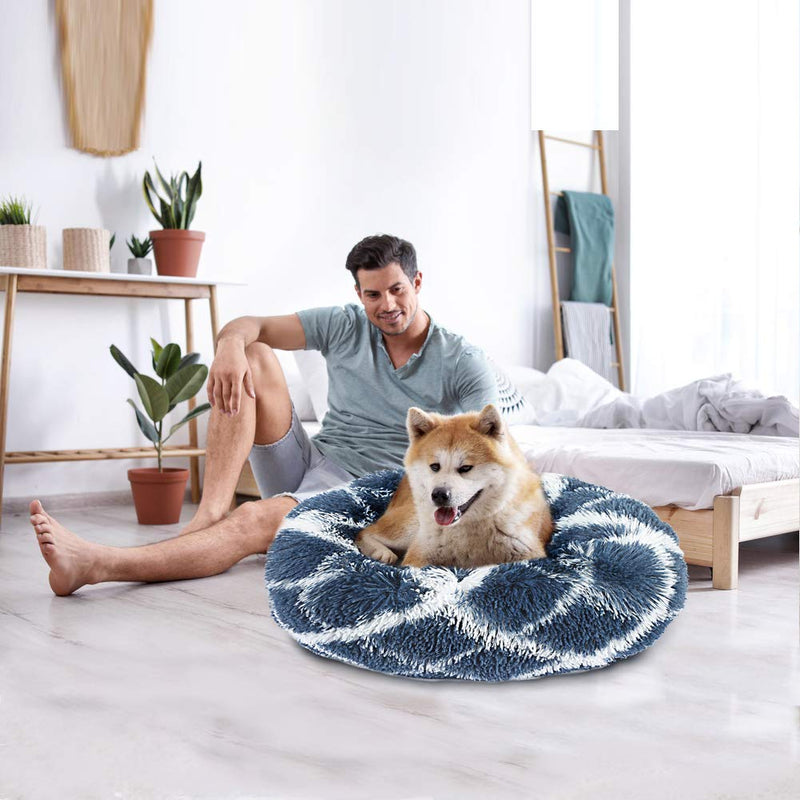 [Australia] - EMUST Pet Cat Bed Dog Bed, 5 Sizes for Small Medium Large Pet Cats Dogs, Round Donut Cat Beds for Indoor Cats, Anti-Slip Marshmallow Dog Beds, Multiple Colors 40cm-15.7‘’ navy 