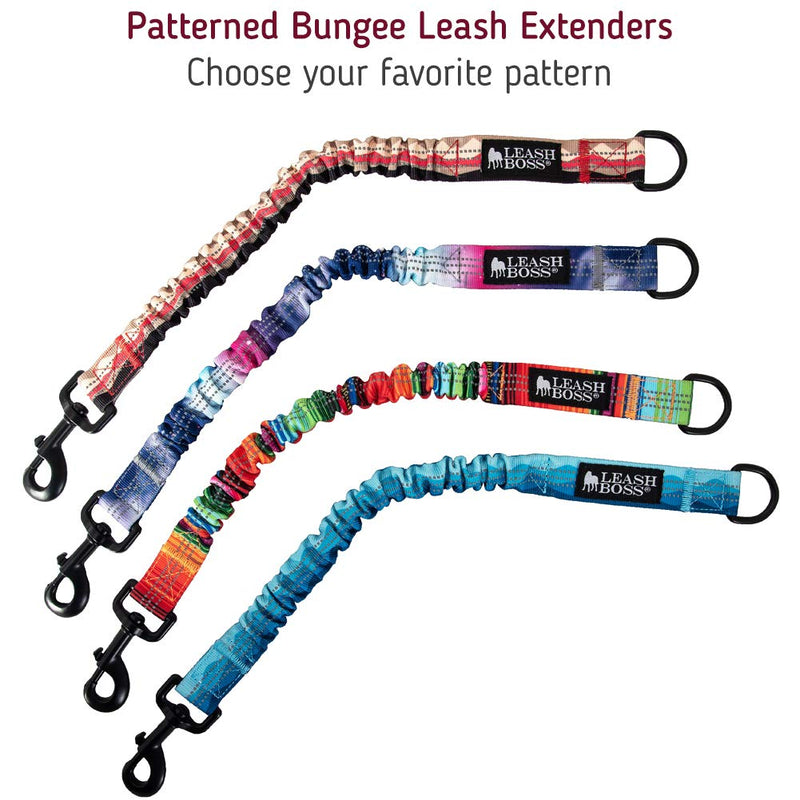 Leashboss Pattern Bungee Leash Extension, 18" Shock Absorbing Lead Extender, Pattern Collection 18 Inch Beige/Red - Mountain - PawsPlanet Australia