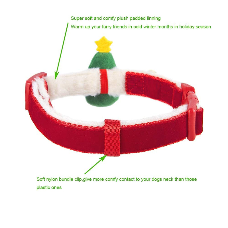 YUDOTE Premium Velvet Christmas Dog Collar with Festive Tree Decorations,Super Soft and Comfy Plush Padded Collar for Medium Dogs Neck from 31-49cm,Vibrant Red M: for neck 31-49cm; 2.0cm Width Bright Red - PawsPlanet Australia