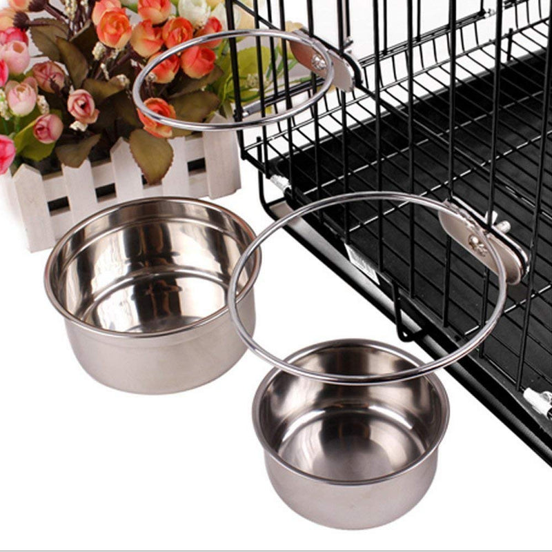 [Australia] - Pet Dog Coop Cups Stainless Steel Feeding Bowl Clamp - Detachable Dog Cat Cage Kennel Hanging Bowl Metal Food Water Feeder Medium 