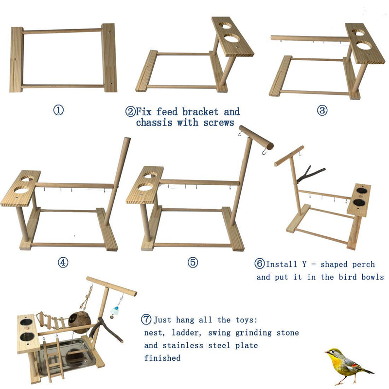 Hamiledyi Parrot Playground Bird Playstand Wood Perch Gym with Feeder Cups Toys Cockatiel Nest with Ladder for Conure Lovebirds - PawsPlanet Australia