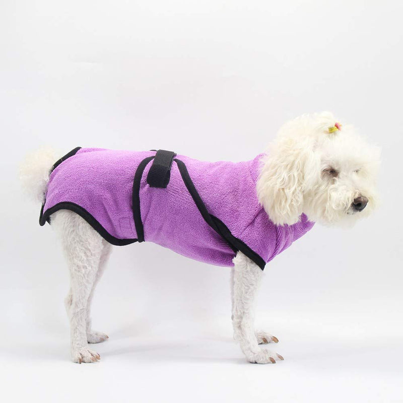 MEROURII Dog Bathrobe Towel with Adjustable Strap Microfibre Fast Drying Super Absorbent Pet Cat Towelling Robe Moisture Absorbing Bath Robe Quick Drying Pet Bath Towel (S,Purple) - PawsPlanet Australia