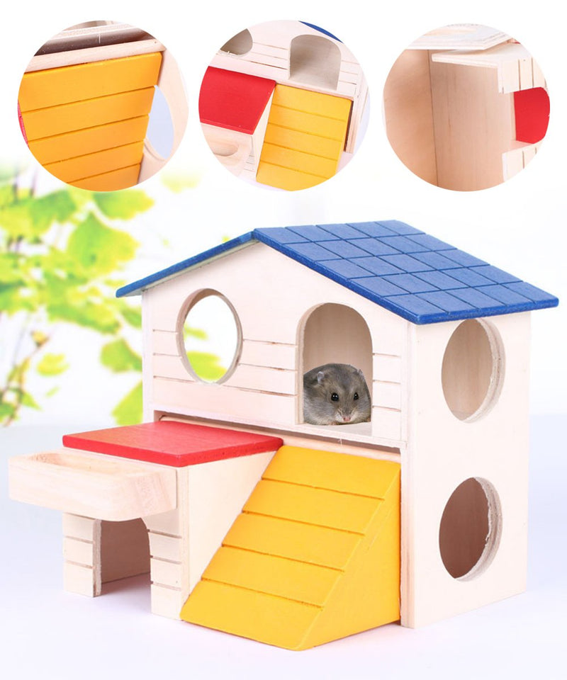 [Australia] - Hkim Hamster Hideout House, Gerbil Villa Wooden Living Hut Cabin Play Toys for Syrian Hamster, Dwarf Hamster, Chinchilla, Mouse, Gerbil and Small Animals Pink2 