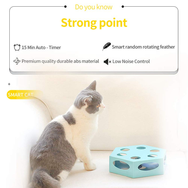 [Australia] - Mylopet Interactive Cat Toys with Electronic Rotating Feather, Novelty Automatic Kitten Toys, Smart Random Rotating Electric Cat Feather Toys Low Noise with Replace Feather Blue(Hexagon) 