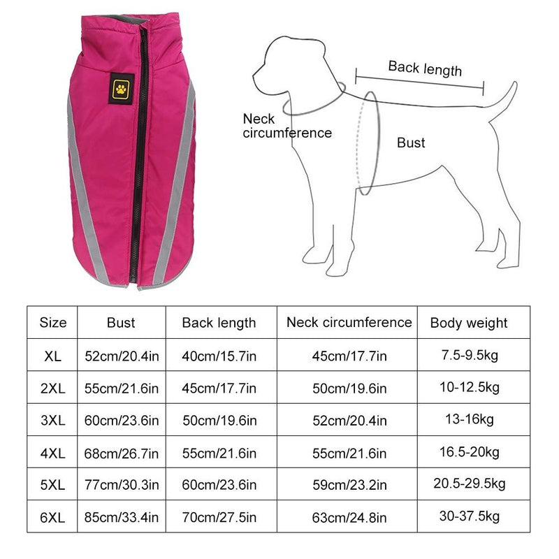 MiOYOOW Pet Dog Warm Jacket, Winter Dog Clothes Puppy Coat Windproof Reflective Fleece Cotton with Harness Hole For Small Large Dogs 4XL rose red - PawsPlanet Australia