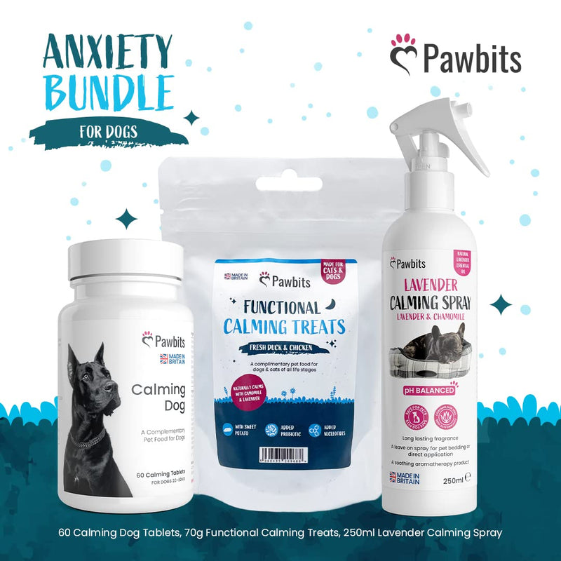 Dog Anxiety Pack | 3 Calming Products | for Stressed & Anxious Dogs | 60 Calming Dog Tablets | Lavender Calming Spray | Calming Dog Treats - Grain Free UK Made Training Treats - PawsPlanet Australia