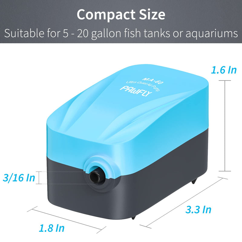 Pawfly 40 GPH Aquarium Air Pump with Airline Tubing and Check Valve Accessories for 3 - 10 Gallon Small Fish Tank Air Pump Set - PawsPlanet Australia