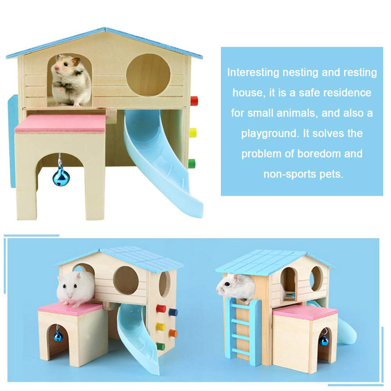 VUAOHIY Pet Small Animal Hideout Hamster House Wooden Hut Play Toys Chews with A Funny Seesaw for Dwarf Hamsters Mouse Sugar Gliders Gerbils and Other Small Animals, 2 PCS - PawsPlanet Australia