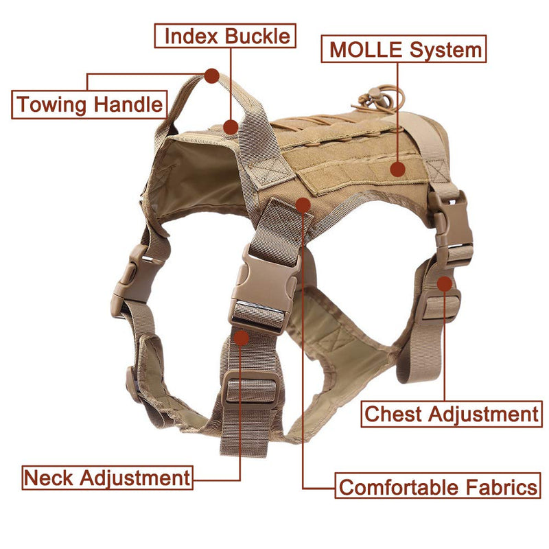 S.Lux Tactical Service Dog Harness, Training Dog Vest Molle Patrol Escape-Proof Harness for Small Medium Large Dogs Pet Adjustable with Handle for Outdoor Walking 1000D Nylon (L, Army Green) L - PawsPlanet Australia