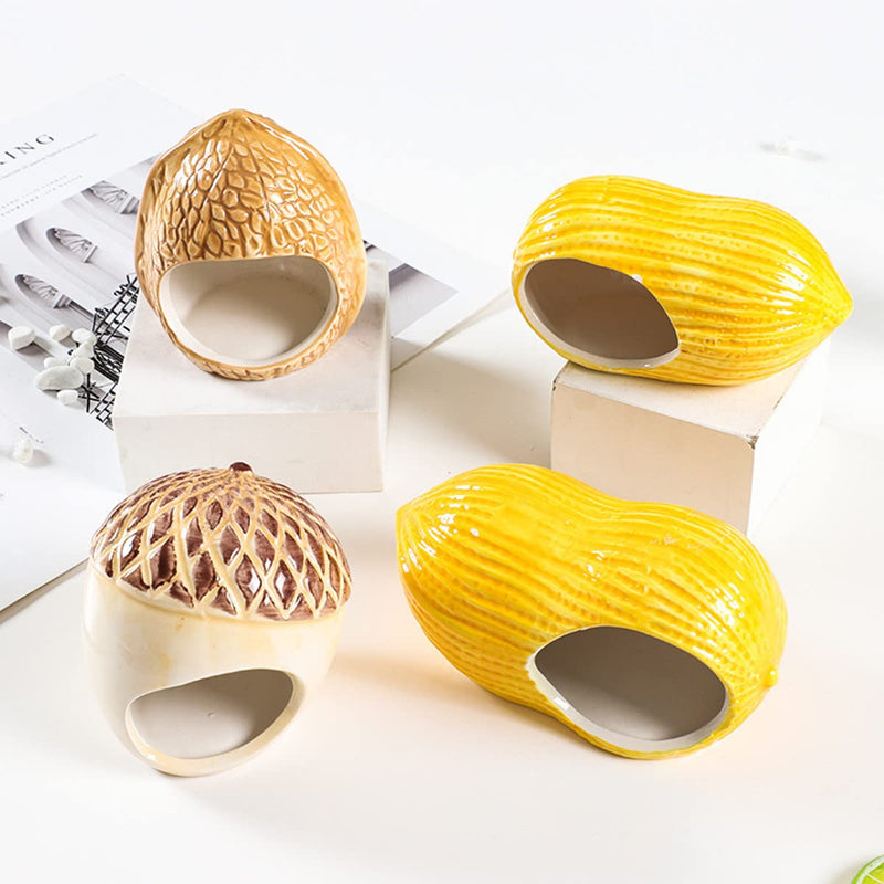 Ceramic Hamster Hideout Peanut Shape Hamster Hide Cooling Bed Caves Cage Idea for Mice,Gerbil ,Dwarf, Tortoise, Lizard and Fish Aquarium Acorn - PawsPlanet Australia